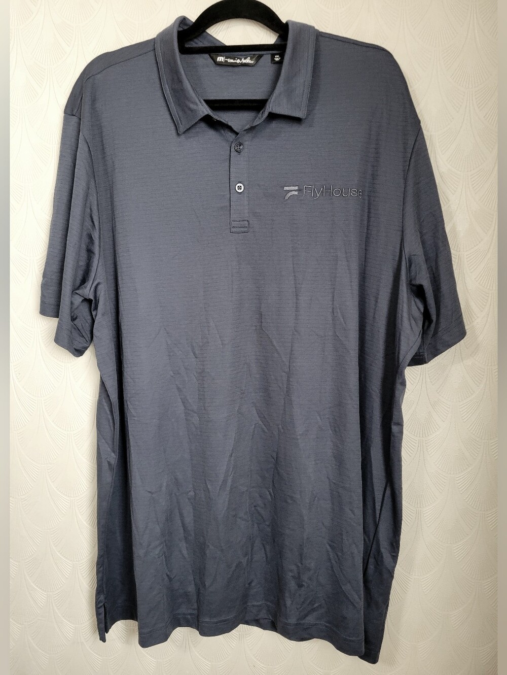 Travis Mathew Men's XXL Navy Blue Striped Short Sleeve Golf Polo Shirt Flyhouse
